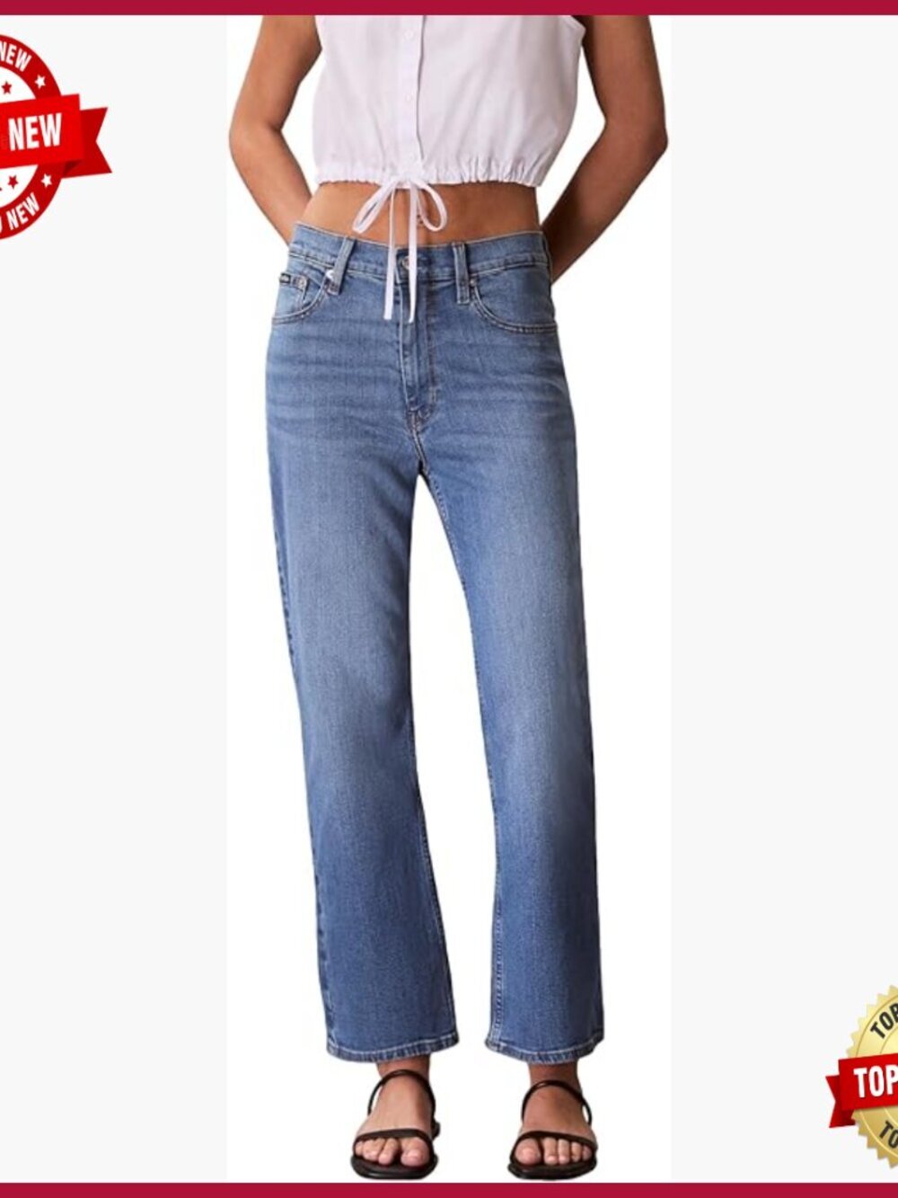 High Rise Ankle Bootcut Jeans, Stretch Denim, Zip Fly, 5-Pocket Styling